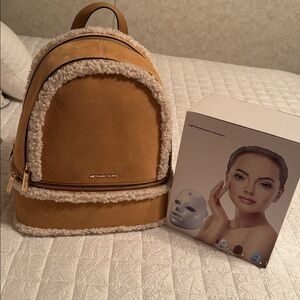 Michael Kors Tan and Cream medium Suede and Faux Shearling Backpack
